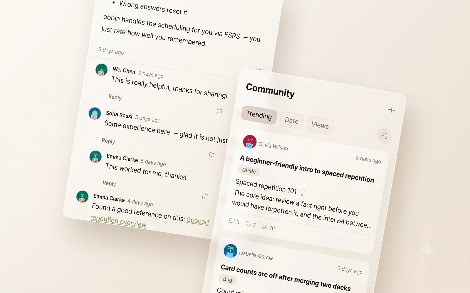 Ebbin Community feed with a trending discussion thread and its comments
